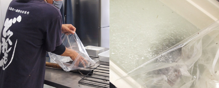 スラリーアイスと袋詰め写真